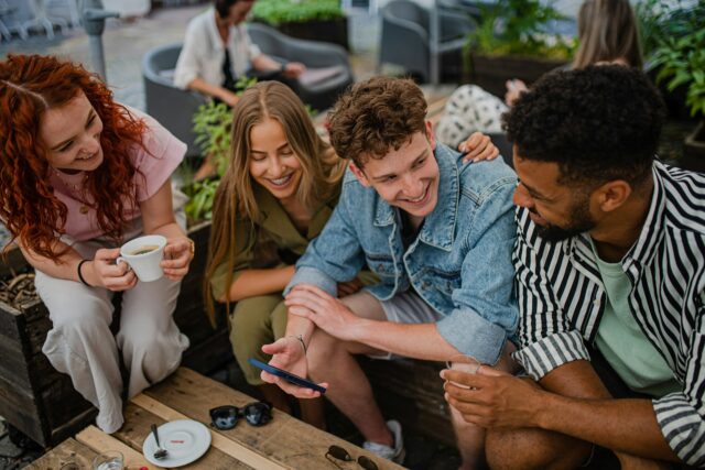 friends talking in a group setting