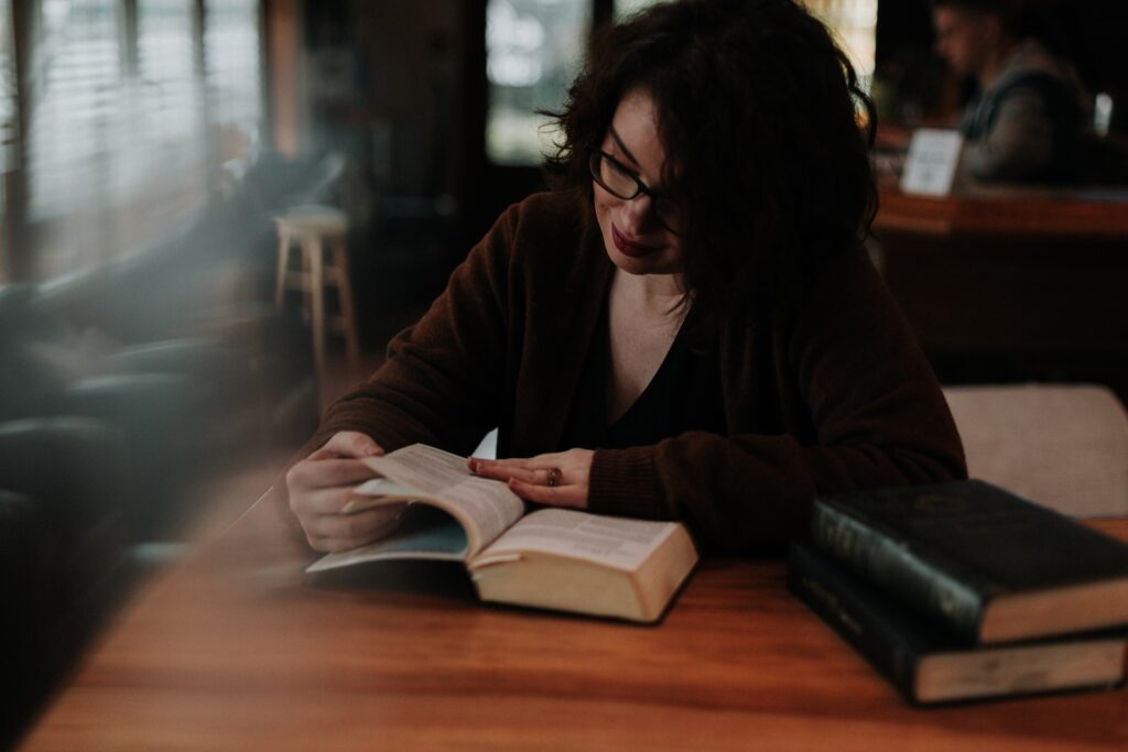 woman studying books