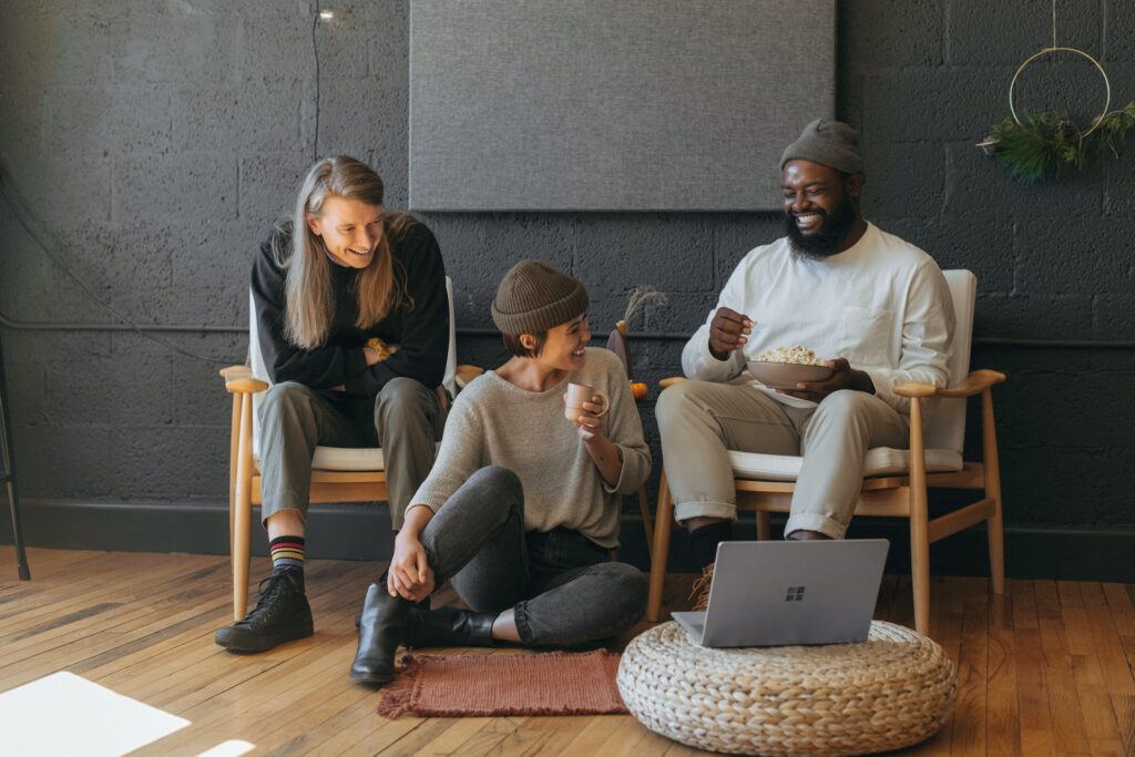 colleagues working in office couch