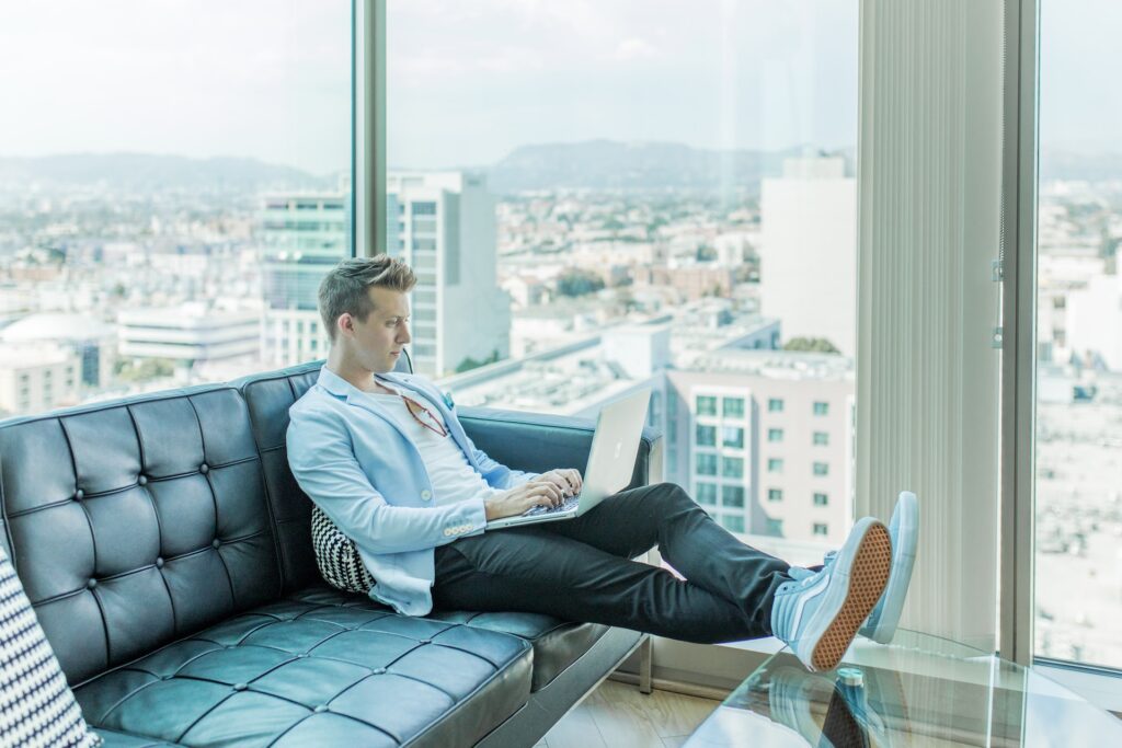 man using laptop